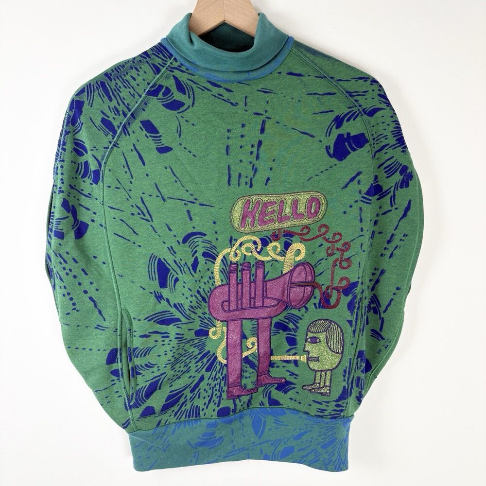 Vtg Custo Barcelona Sweater Vest Top (Sz S) Turtleneck Music Graphic Art To Wear